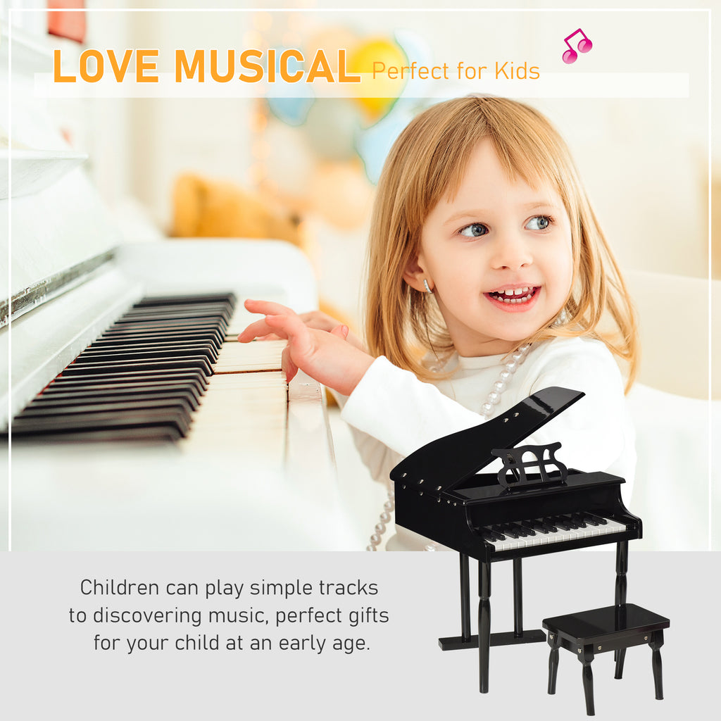 Modern Kids Piano, 30 Keys, Set of 2, Mini Toy for Child, Grand Piano with Music Stand and Bench, Ideal Gift, Black