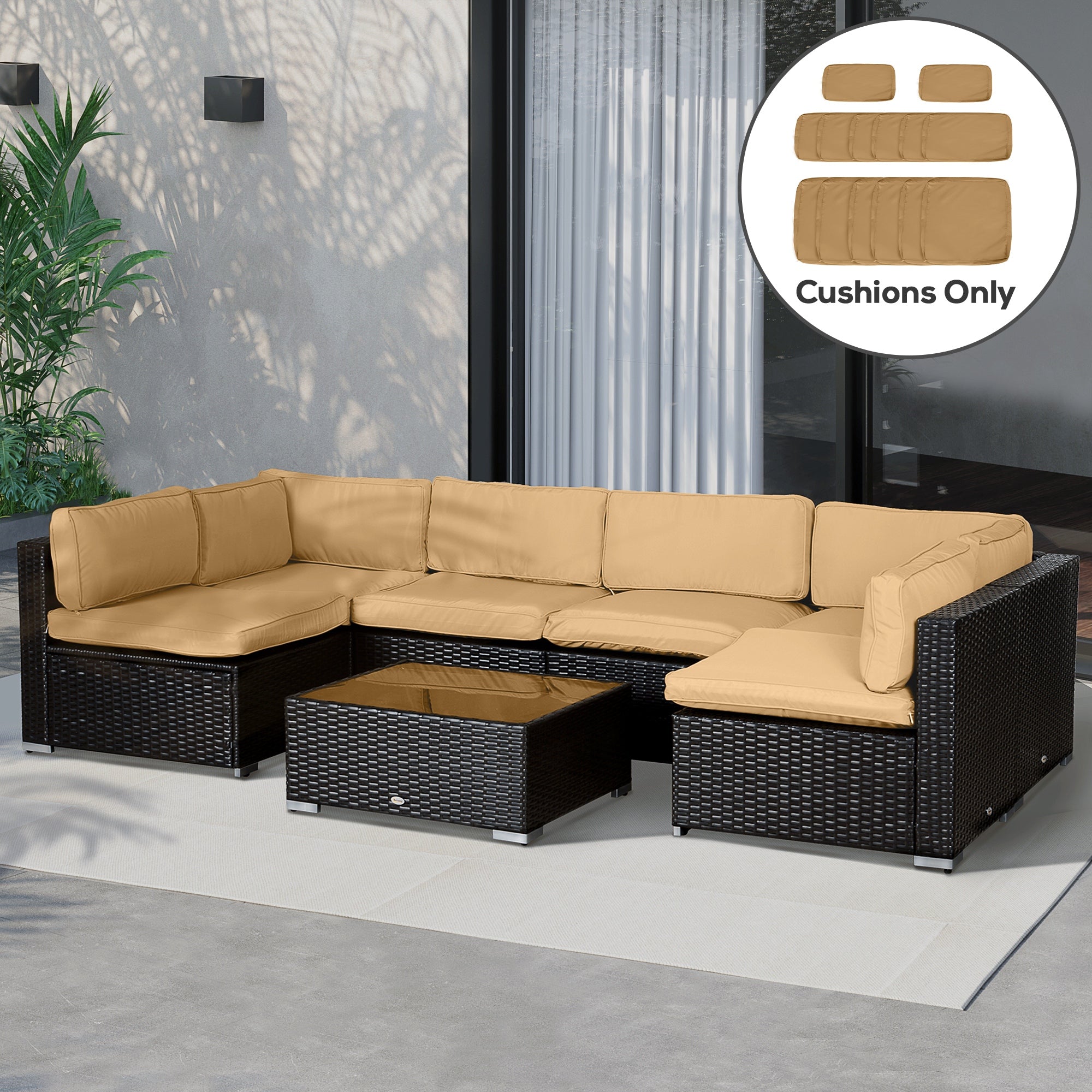 Outdoor 14pc Patio Rattan Sofa Set Cushion Polyester Cover Replacement Set - No Cushion Included Beige | Aosom Canada