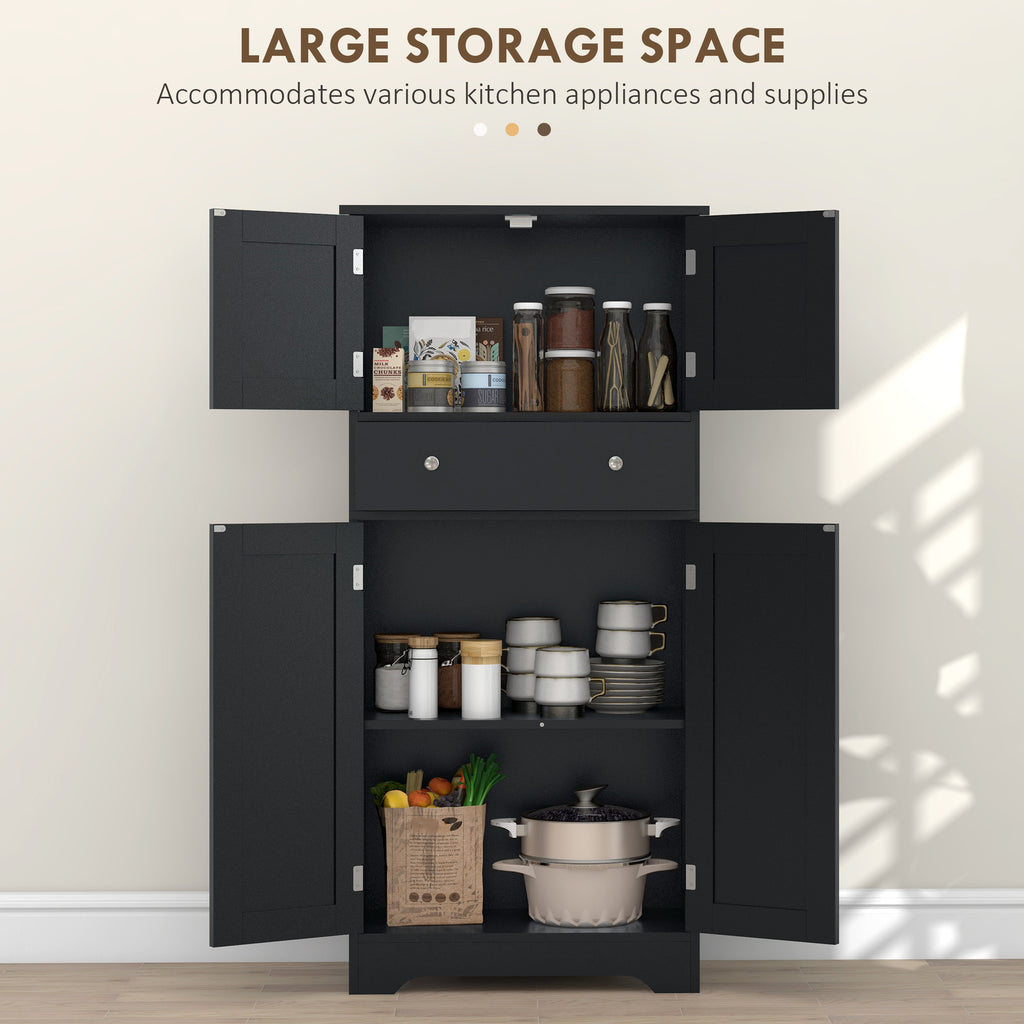 50.5" Kitchen Storage Cabinet, Modern Kitchen Pantry Cabinet with 4 Doors, Drawer, Adjustable Shelf, Black