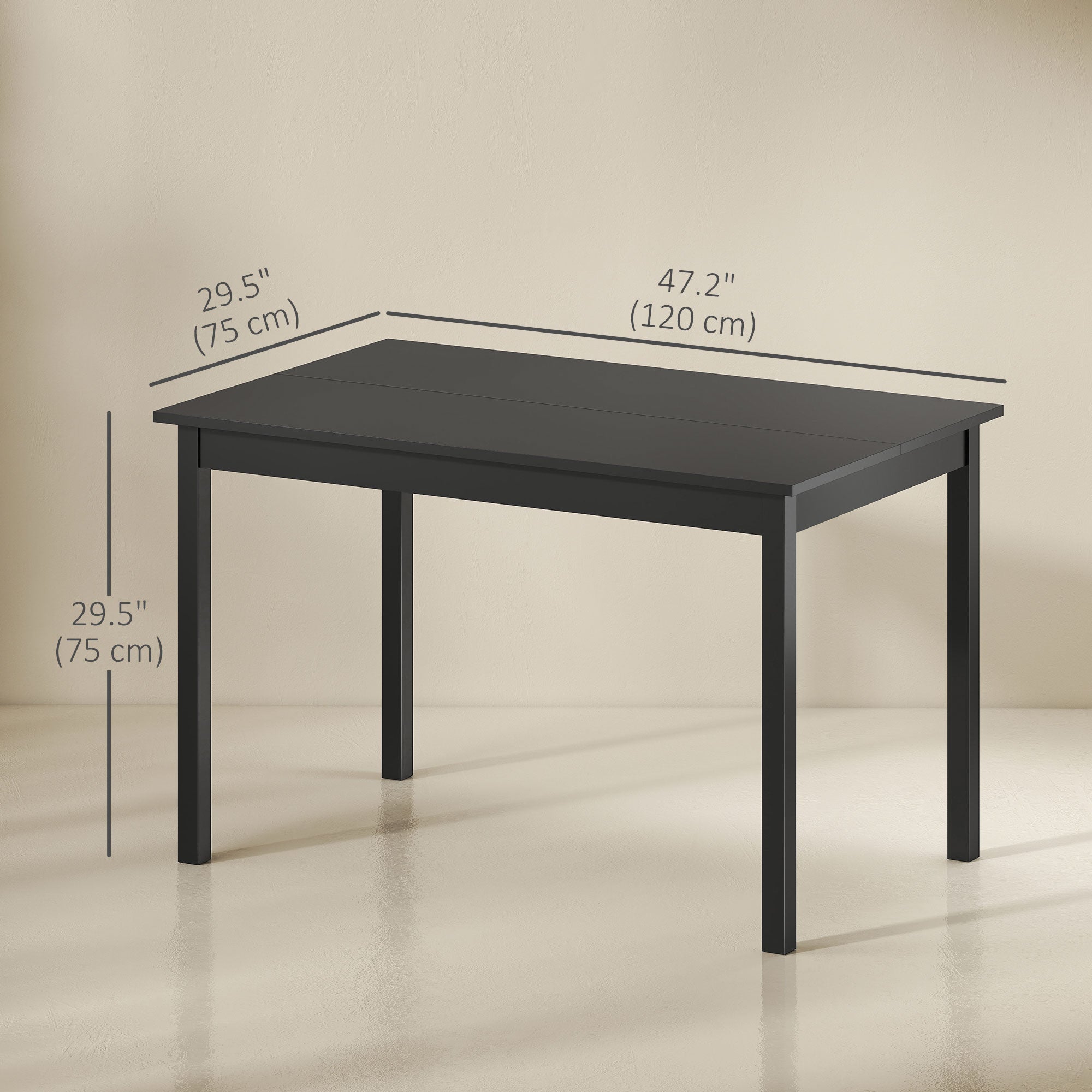 47" x 30" Dining Table, Farmhouse Dining Room Table with Pine Wood Frame, Space Saving Kitchen Table, Black