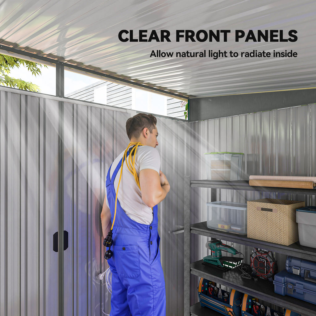 9' x 6.5' Outdoor Metal Garden Shed Utility Tool Storage Steel Backyard Storage House, Light Grey