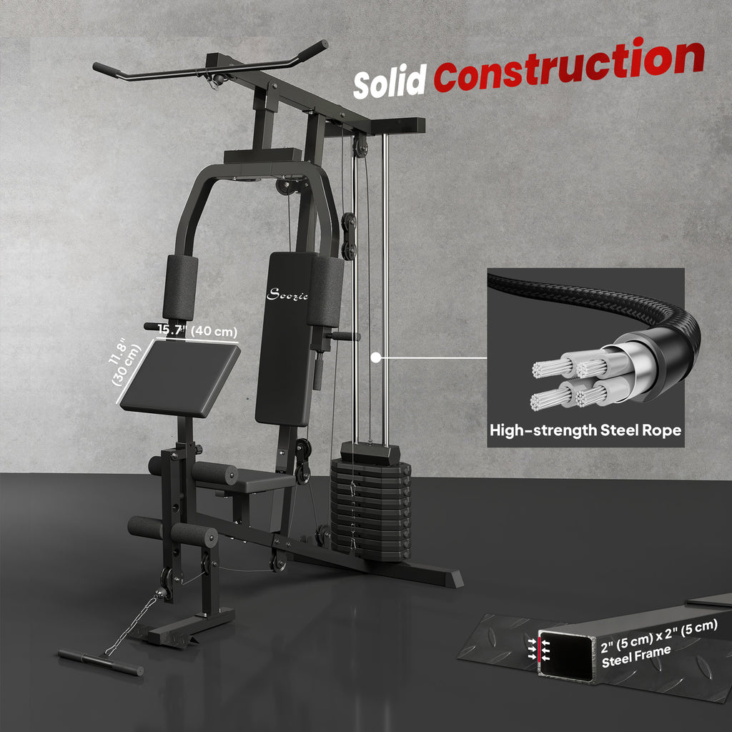 Soozier Multifunction Home Power Exercise Gym System Weight Training Exercise Workout Station Fitness Strength Machine for Whole Body Training Black