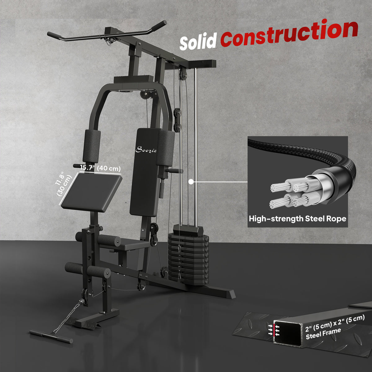 Soozier Multifunction Home Power Exercise Gym System Weight Training Exercise Workout Station Fitness Strength Machine for Whole Body Training Black