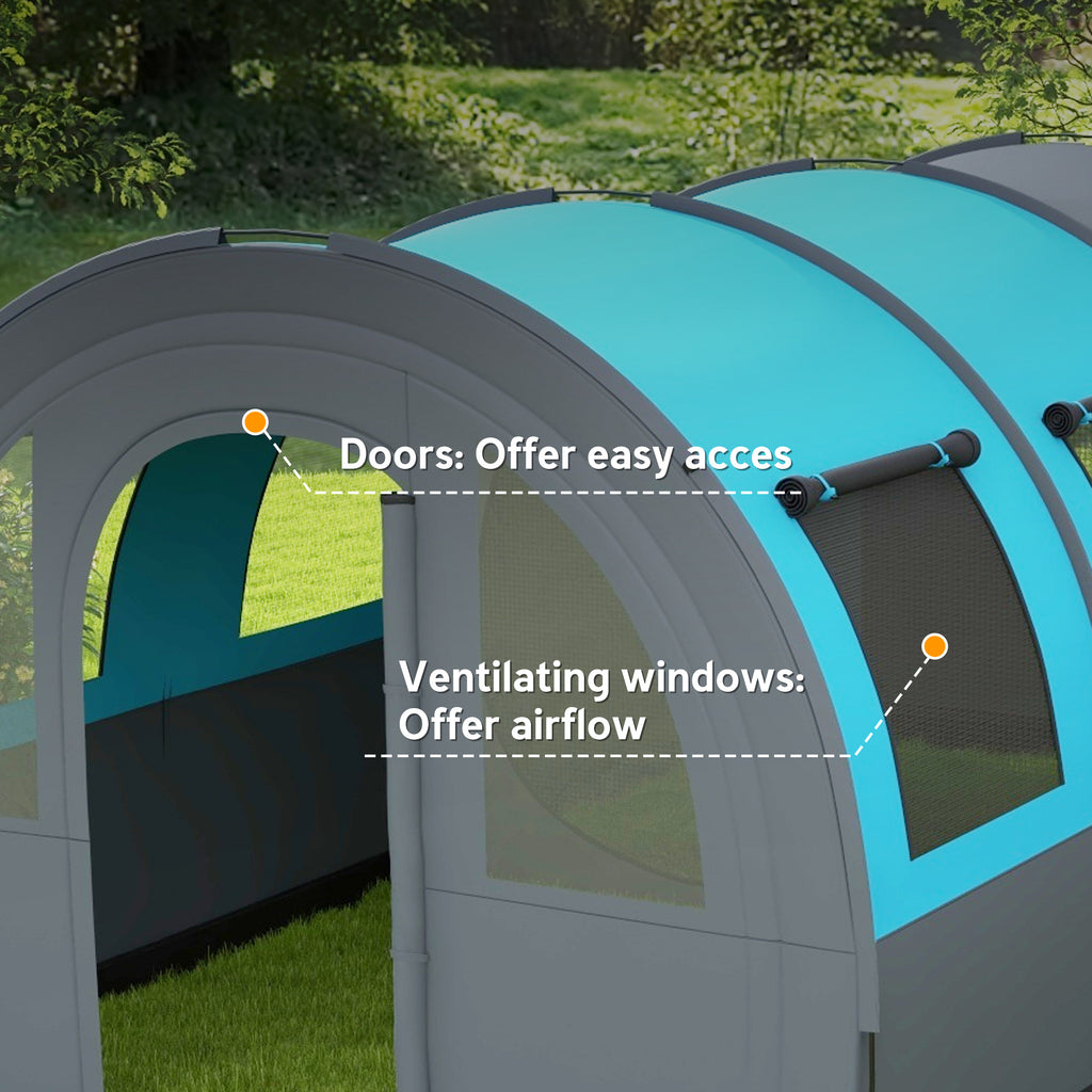 5-6 Person Camping Tent with Living Room and Bedroom, 3000mm Waterproof Tunnel Large Family Tent, Grey and Blue