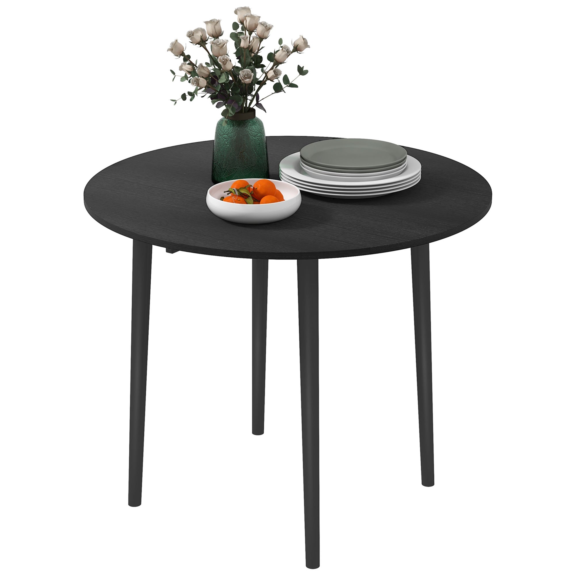 Folding Dining Table, Round Drop Leaf Kitchen Table for Small Spaces with Wood Legs, Distressed White