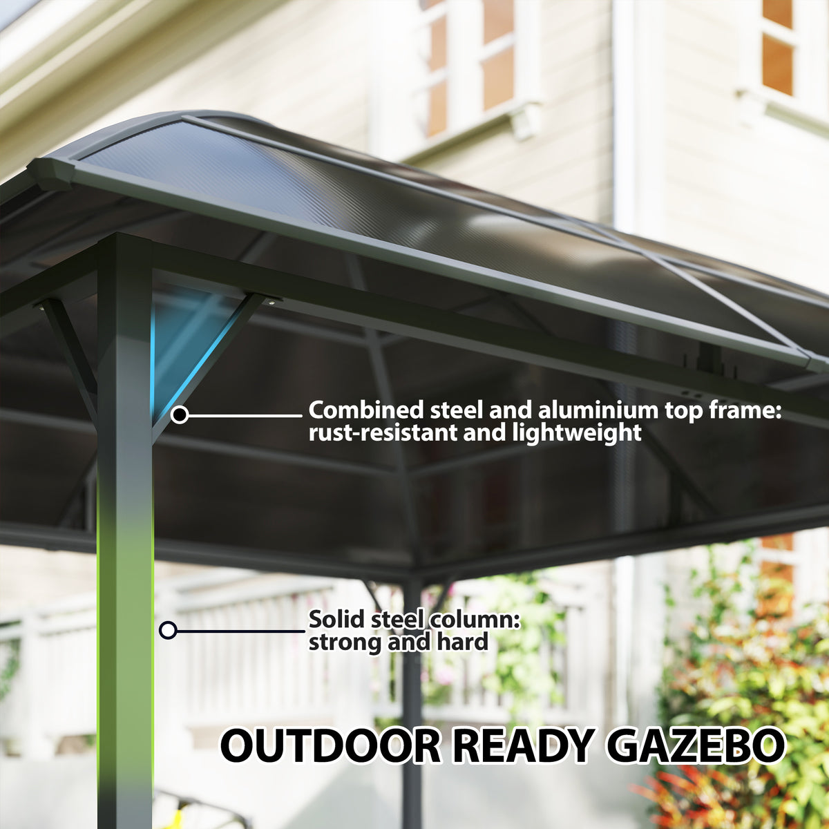 10' x 10' Outdoor Hardtop Gazebo Canopy with UV50+ Polycarbonate Roof, Steel Frame, Central Hook, Curtains, Light Grey