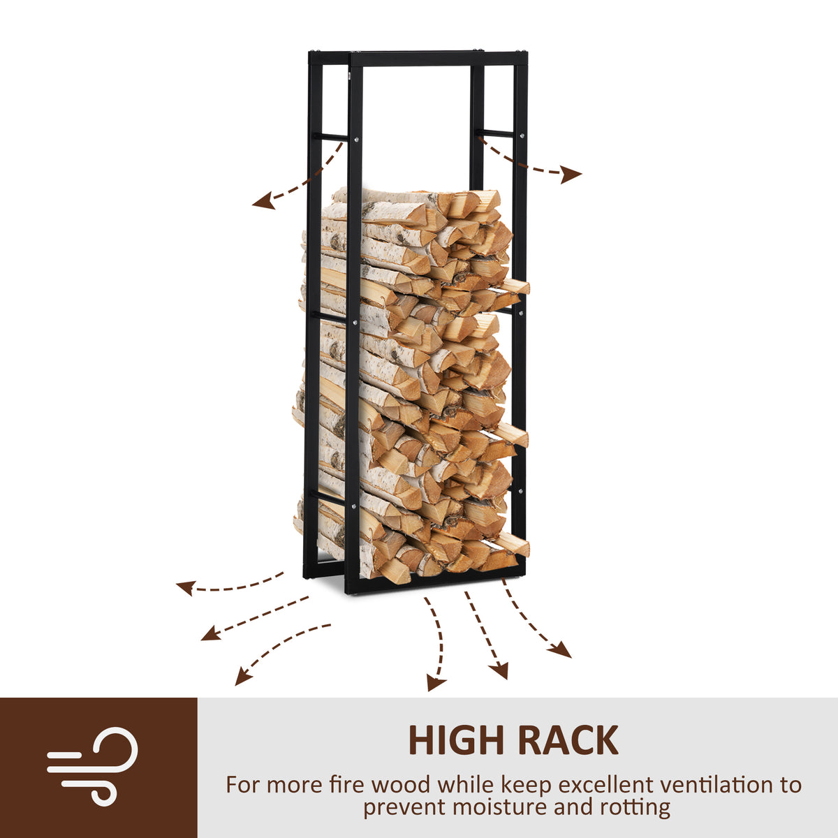 23.6" x 9.8" x 59.1" Firewood Rack Outdoor, Log Holder Fireplace Storage Rack with Handles and 220 lbs. Weight Capacity, Black