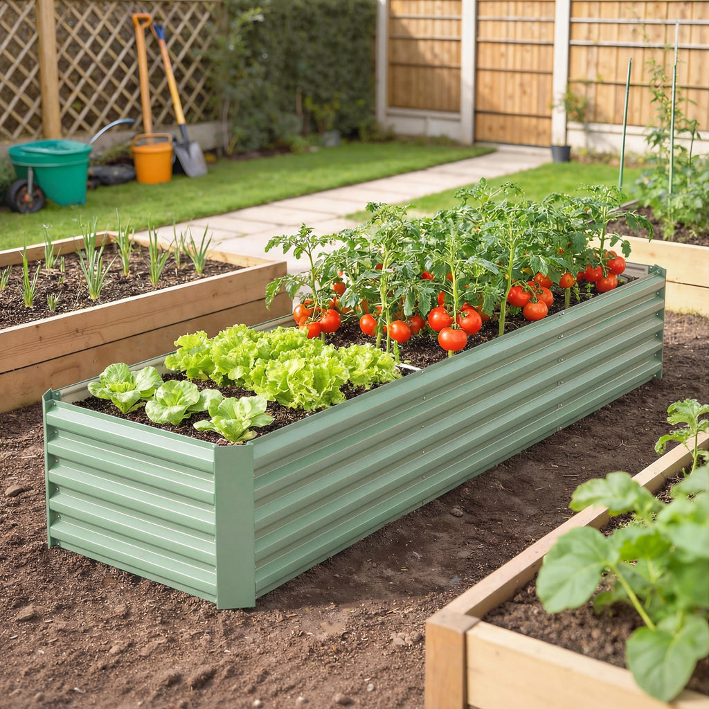 8 x 2.6 x 1.5ft Galvanized Raised Garden Bed, Reinforced Outdoor Planter Box with Open Bottom, Light Green