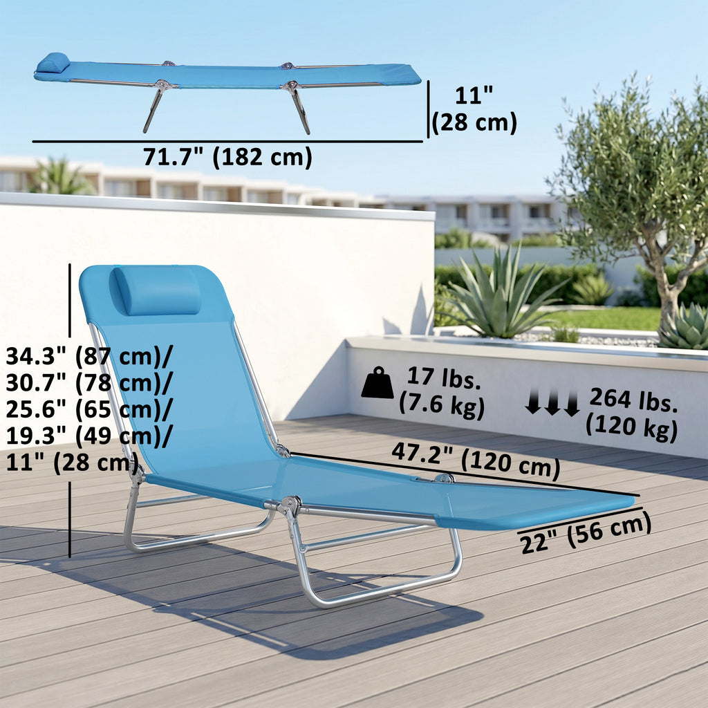 Set of 2 Folding Chaise Lounge Chairs, Outdoor Poolside Sun Tanning Chairs w/ Pillow, Reclining Backrest, Green