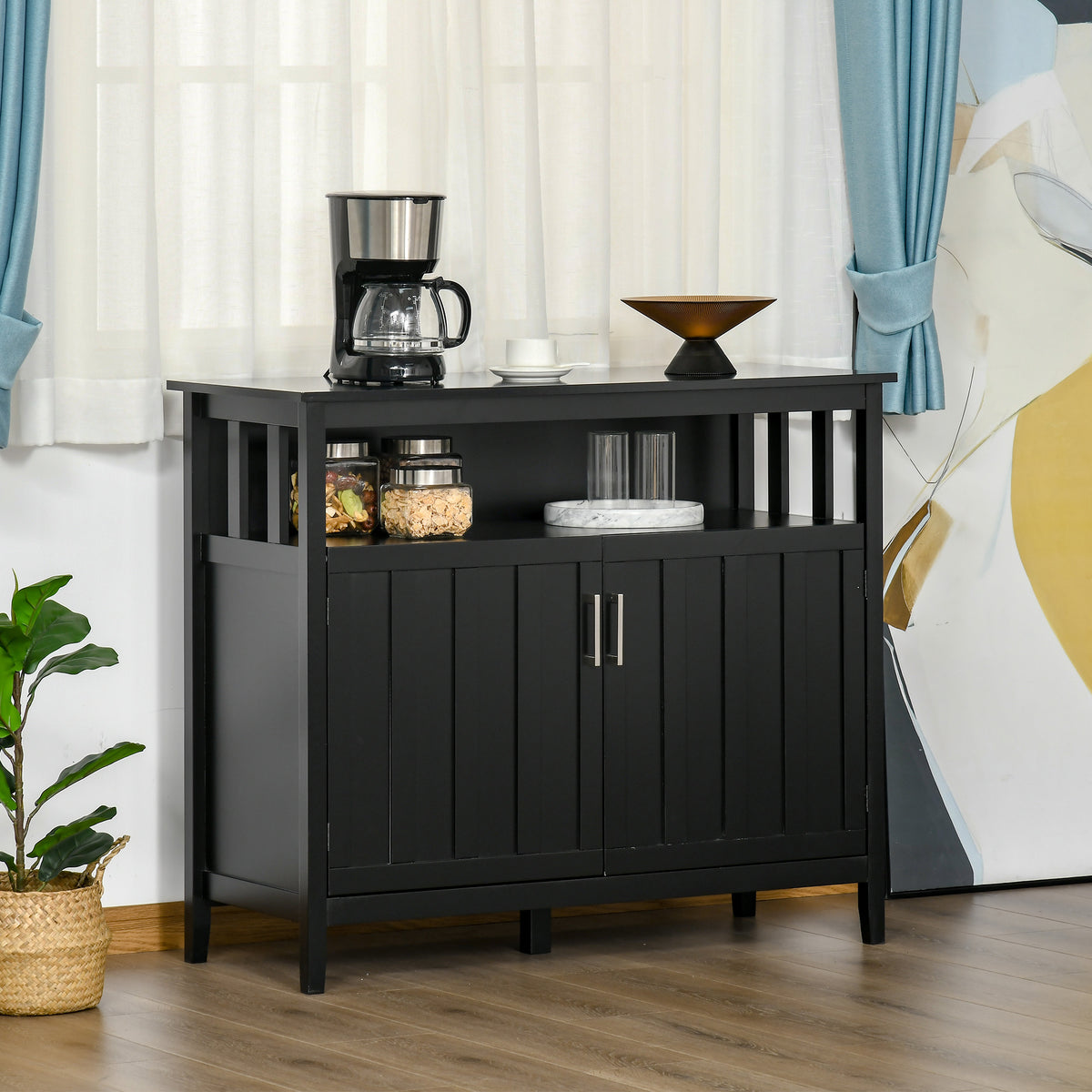 Sideboard Buffet Server Storage Cabinet Console Table with 2 Doors and Adjustable Shelves for Kitchen & Dining Room, Black