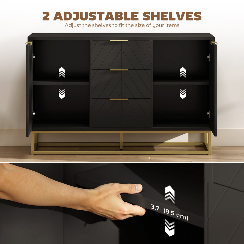 Sideboard Storage Cabinet with 3 Drawers, Adjustable Shelves and Doors, Kitchen Buffet Cabinet for Dining Room, Grey