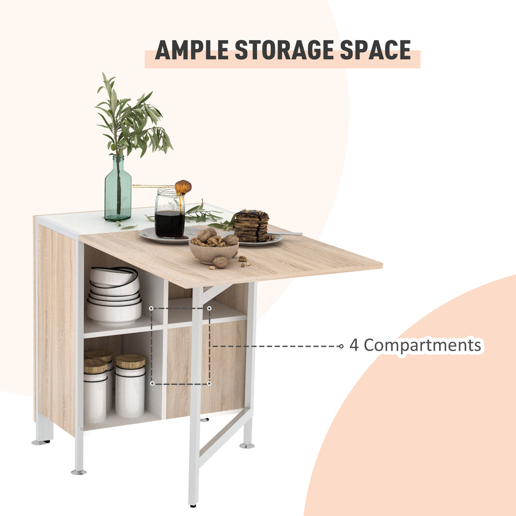 Multi-use Space Saving Folding Dining Table with Hideaway Shelves for Kitchen, Dining, Study and Office