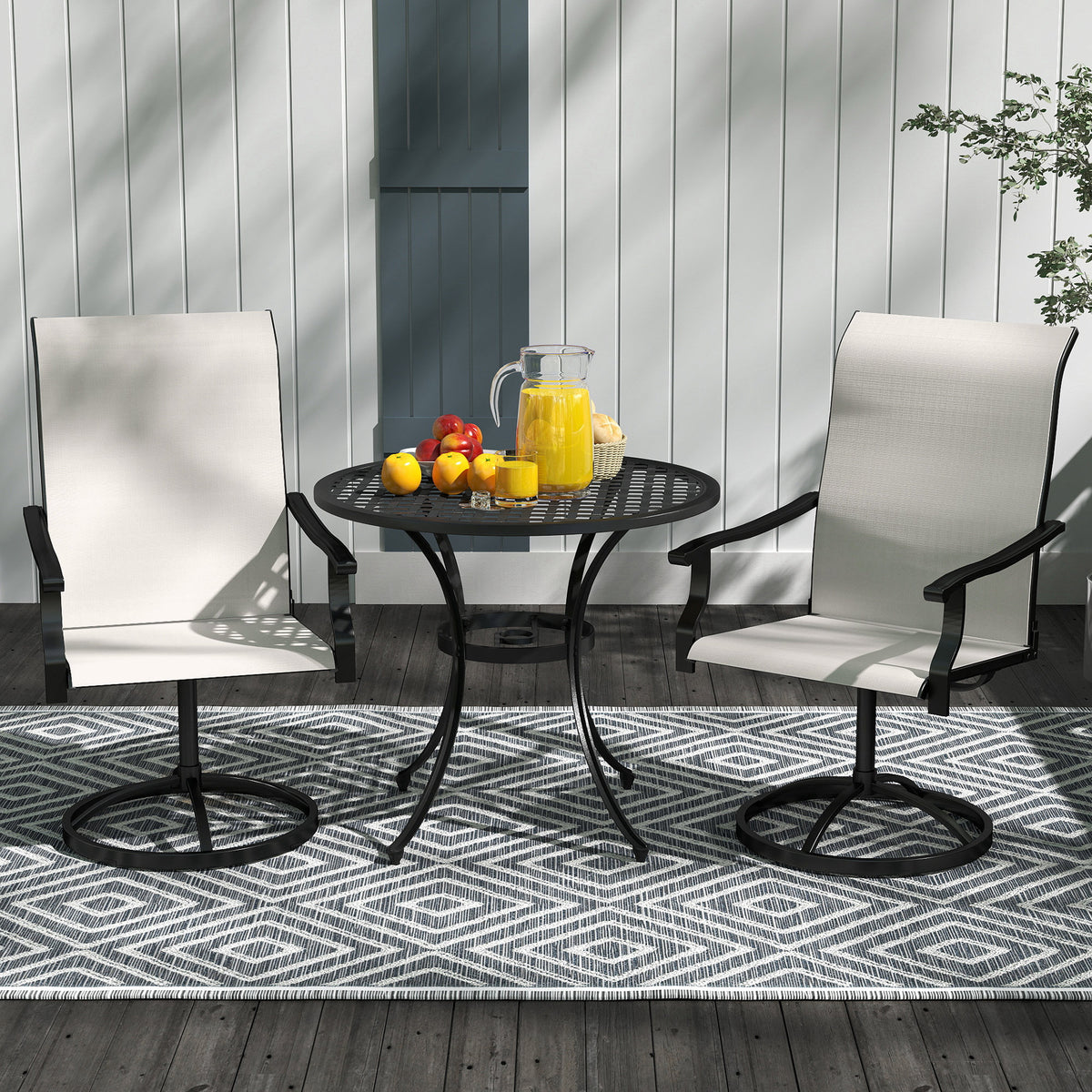 Outdoor Swivel Dining Chairs Set of 2, High Back Swivel Chairs with All Weather Mesh for Deck, Backyard, Poolside, Grey