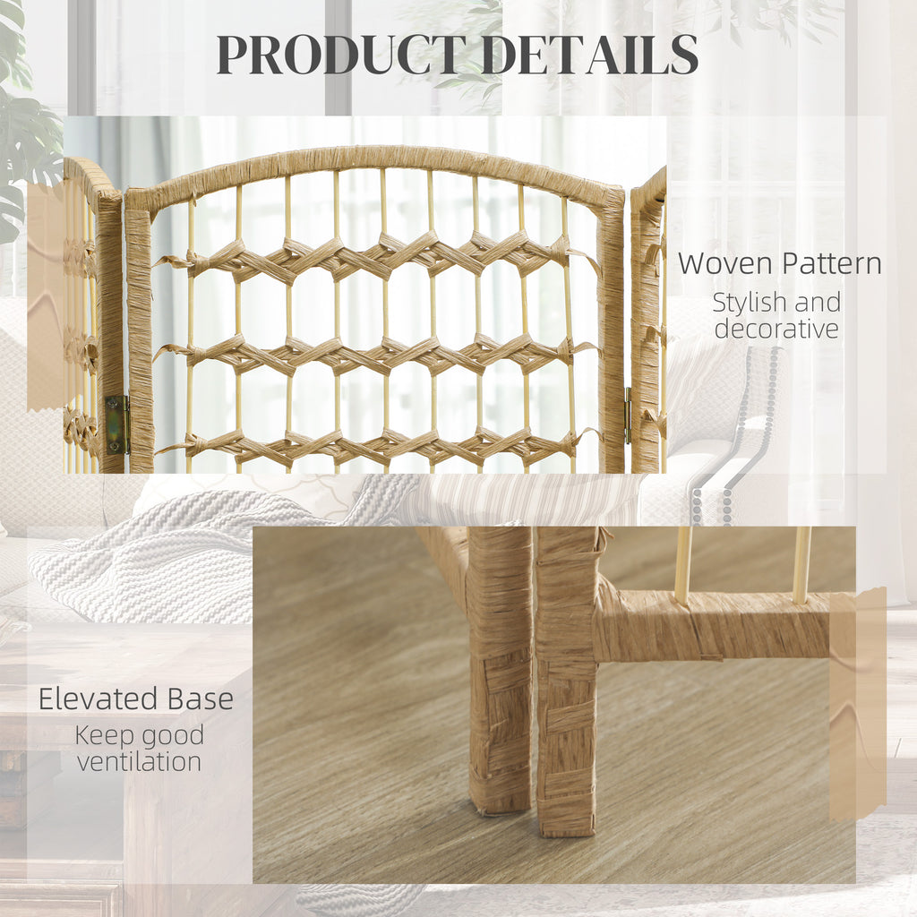 4 Panel Folding Room Divider, Portable Privacy Screen, Wave Fiber Room Partition for Home Office, Natural