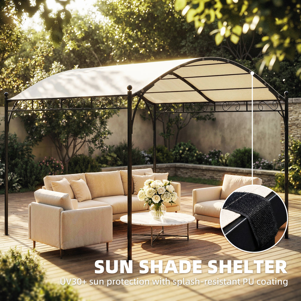 10' x 10' ደገ ፐርጎላ ምስ UV30+ ካኖፒ ጋልቫናይዝድ ስቲል ፍሬም ፀሓይ ጽላል ምስ ኣርከድ ቶፕ፣ ክሬም ዋይት