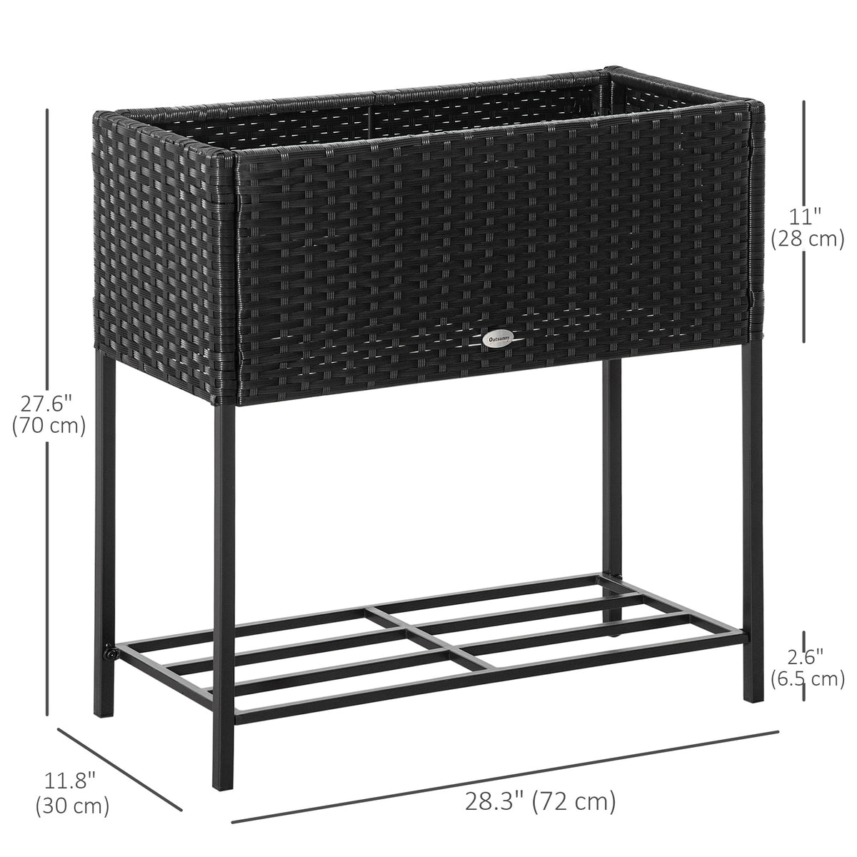Rattan Raised Garden Boxes, Elevated Flower Beds with Storage Shelf for Herbs, Flowers, Vegetables, Brown