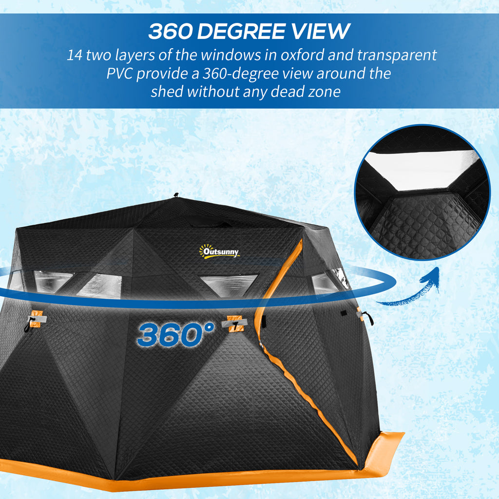 4 Person Insulated Ice Fishing Shelter, Pop-Up Portable Ice Fishing Tent with Carry Bag and Two Doors for -22℉, Blue