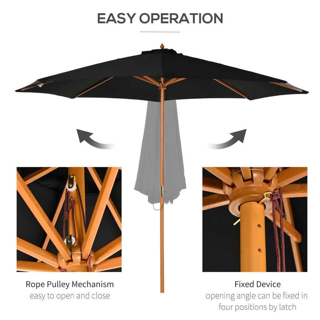 10' x 8' Wooden Patio Umbrella, Garden Parasol, Outdoor Sunshade Canopy with Bamboo Rib for Outdoor, Grey