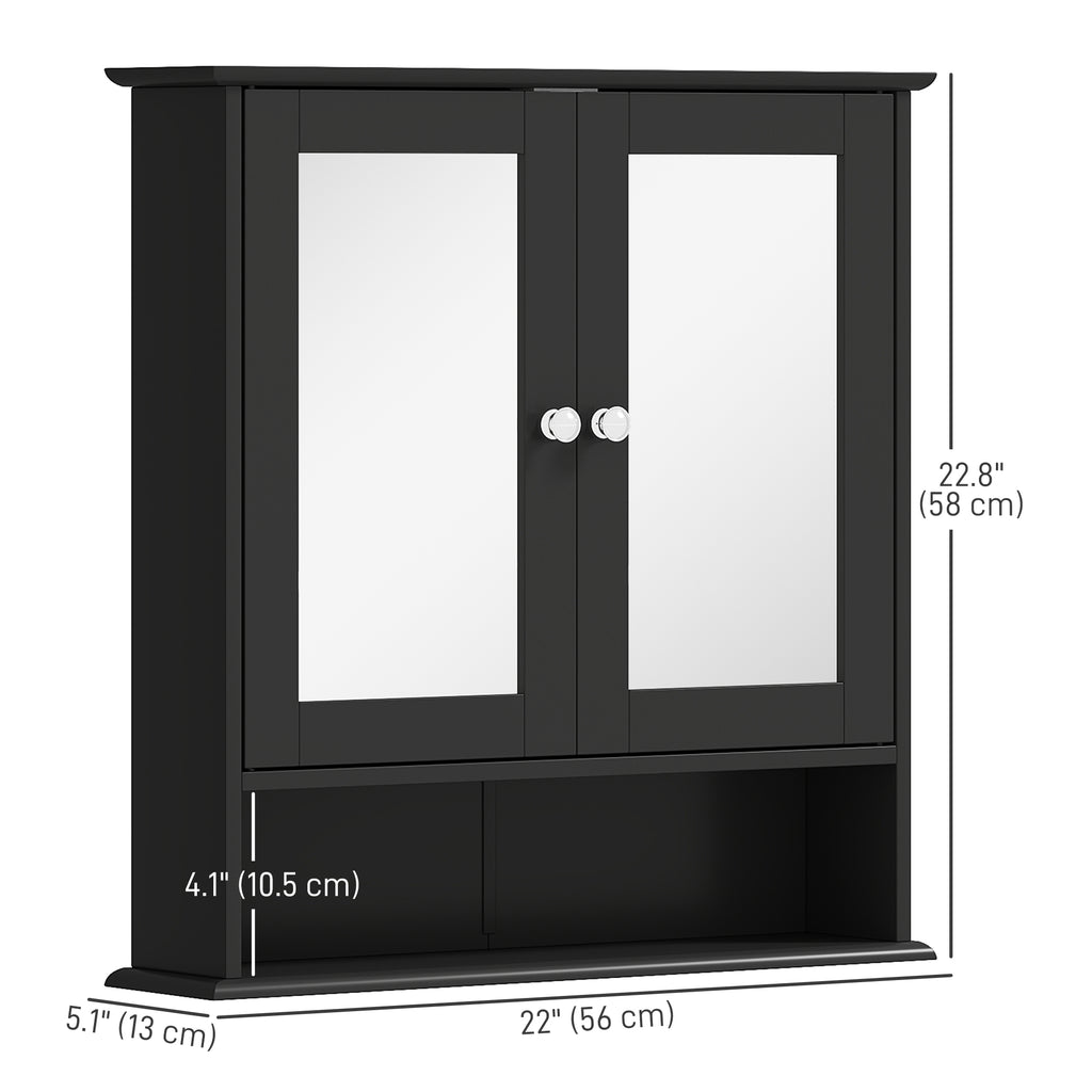 Medicine Cabinet, Wall-Mounted Bathroom Mirror Cabinet with Double Doors, Open Shelf, and Adjustable Shelf, Modern Bathroom Wall Cabinet, White