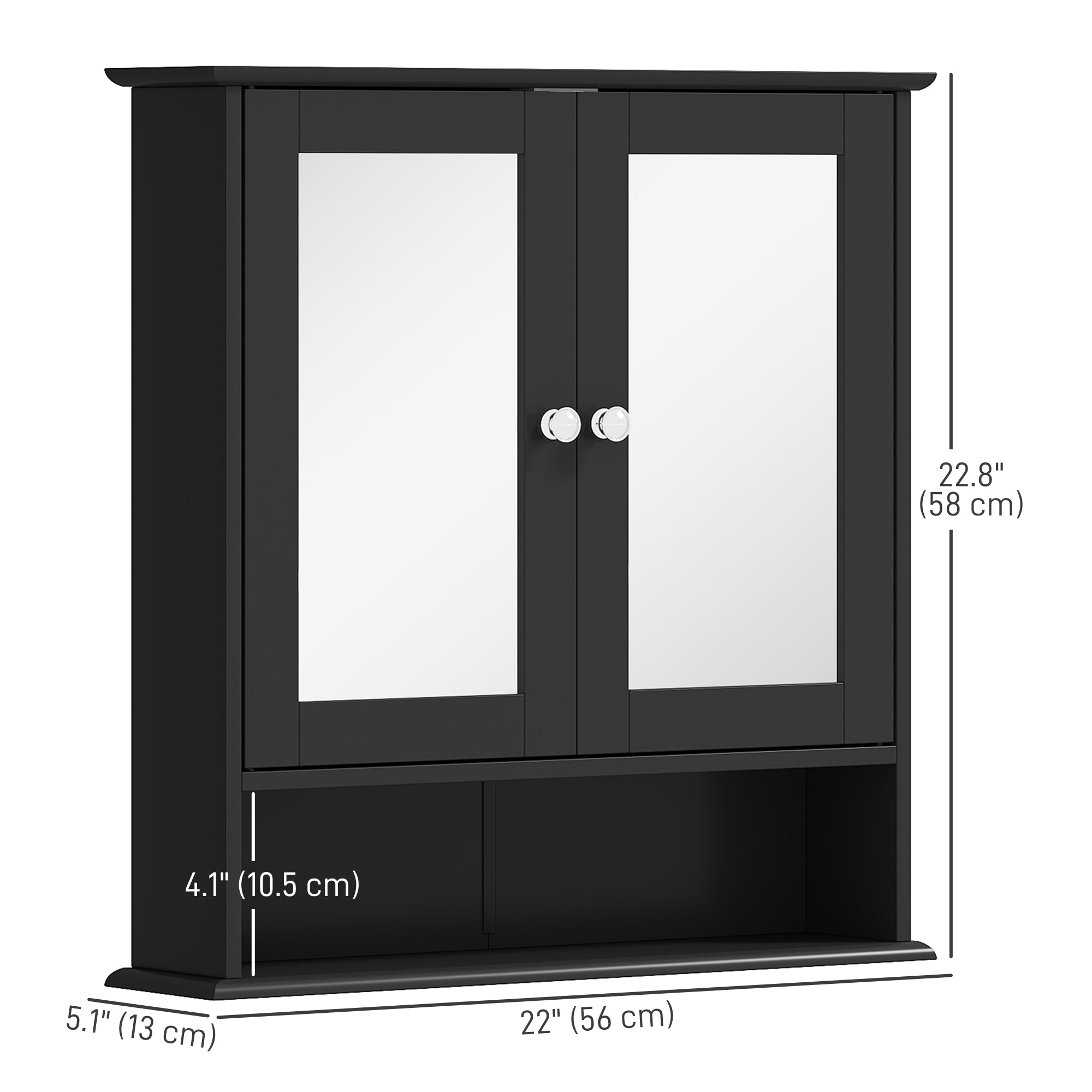 Medicine Cabinet, Wall-Mounted Bathroom Mirror Cabinet with Double Doors, Open Shelf, and Adjustable Shelf, Modern Bathroom Wall Cabinet, White