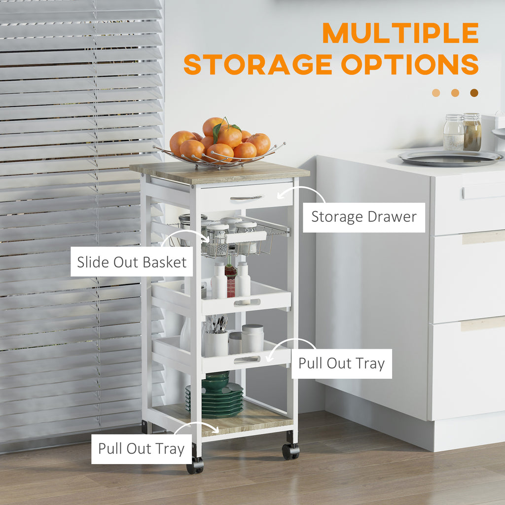 Rolling Kitchen Island Cart, Mobile Utility Storage Cart with Drawer, Wire Storage Basket, Removable Tray, Grey