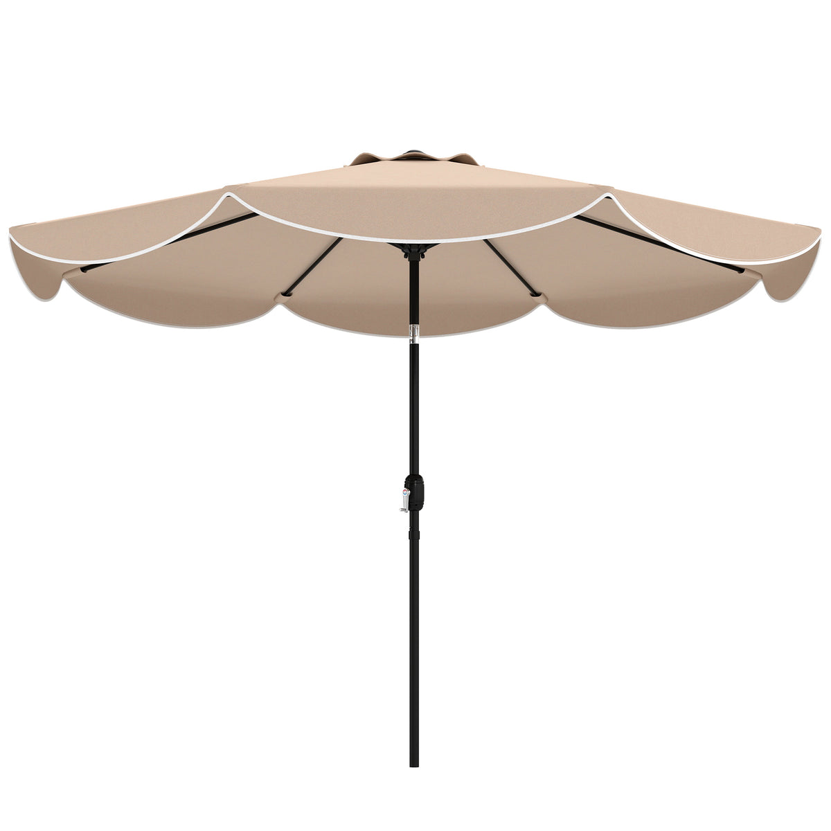 9' x 9' Round Market Umbrella with Valance, Patio Umbrella with Tilt and Crank, for Garden, Deck, Poolside, Khaki