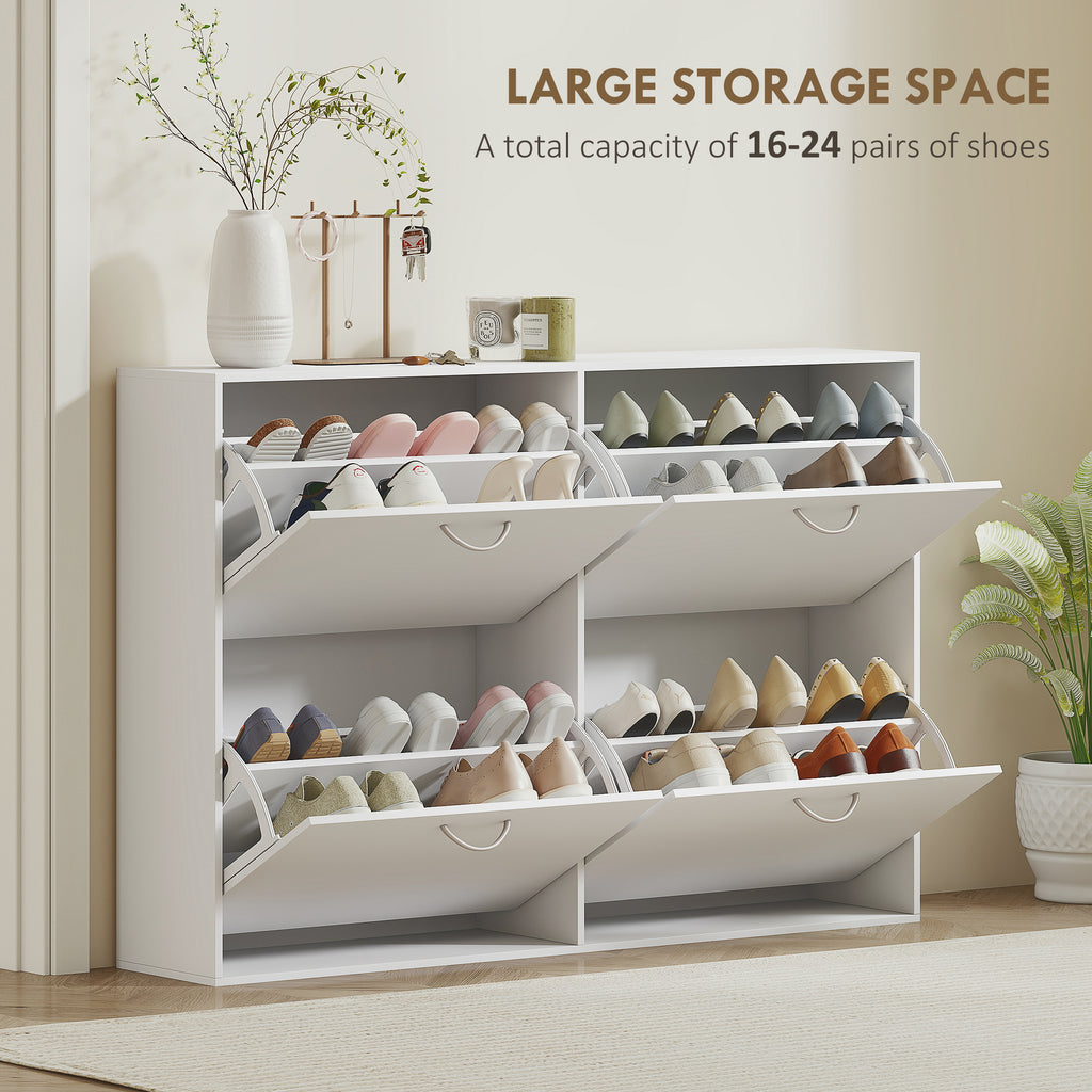 Flip Down Shoe Rack, Multi Cabinet, Wooden Shoe Shelf, Entryway, 4 Drawer Organizer, Freestanding Unit, White