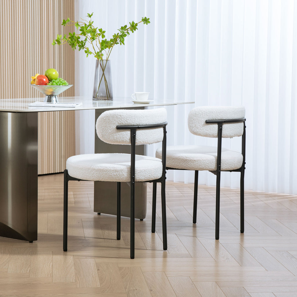 4 Pieces Kitchen Chairs, Modern Dining Chairs w/ Berber Fleece Upholstery and Steel Legs for Living Room, Cream White