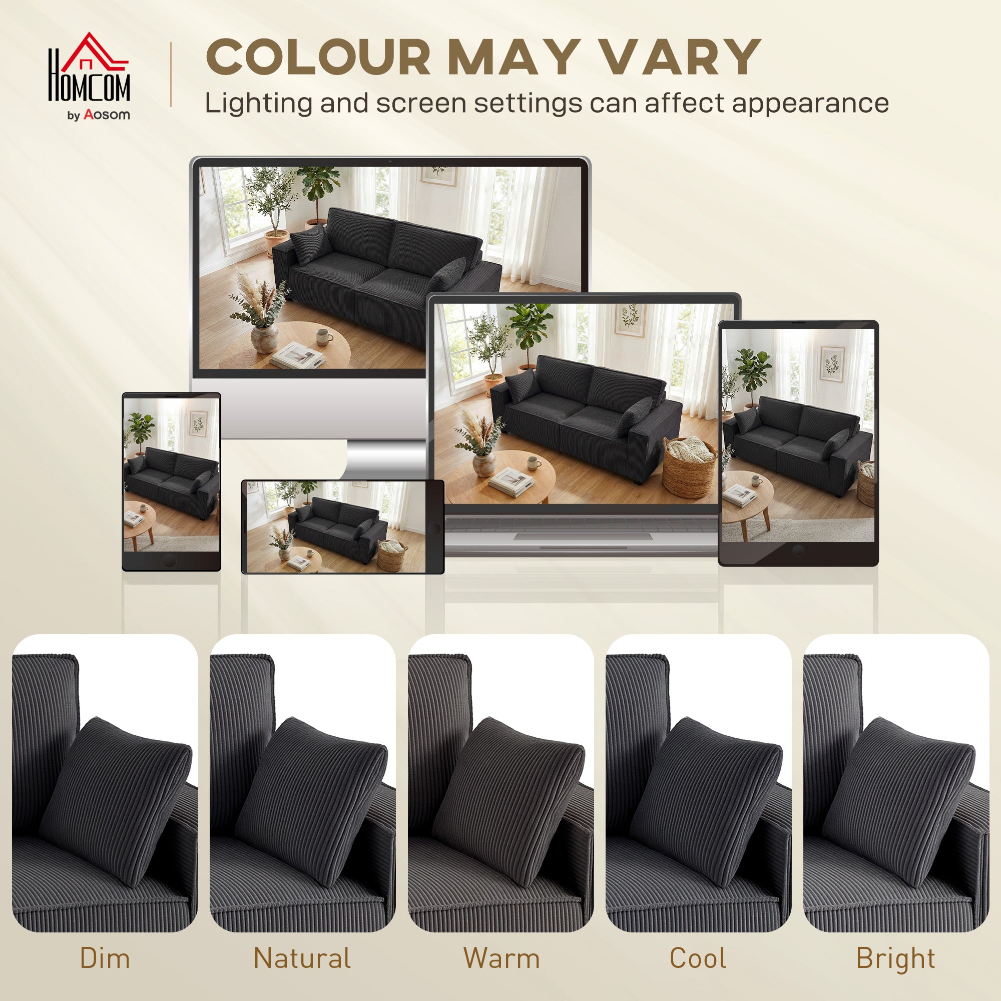 86" 3 Seater Sofa, Modern Corduroy Upholstered Couch, Dark Grey