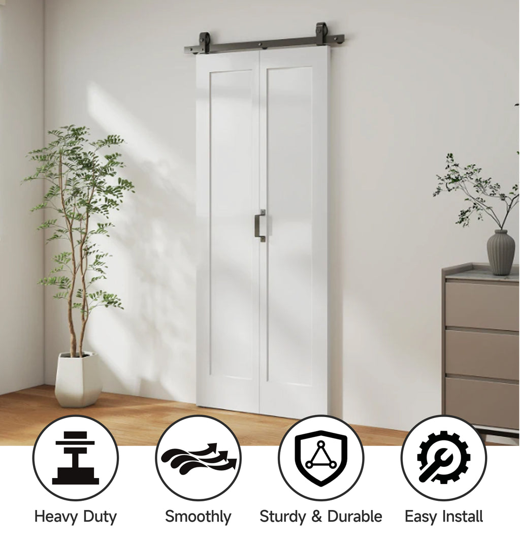 35" x 83" Sliding Door with 3.6FT Bi-Folding Door, Hardware Kit Included & Handle, DIY Paintable MDF Surface