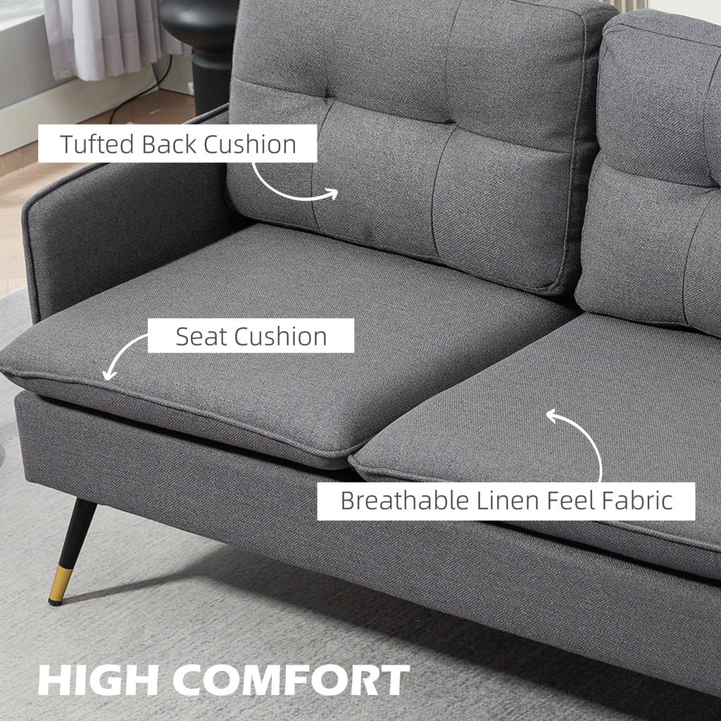 55" Loveseat Sofa, Linen Love Seat w/ S spring, Steel Legs and Button Tufting, Small Couch for Living Room, Dark Blue
