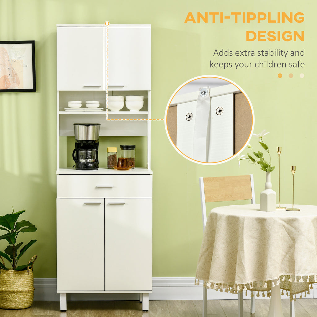 71"H Freestanding Kitchen Pantry, Buffet Cabinet with Hutch, Storage Cabinet with Drawer, Doors and Microwave Stand, White