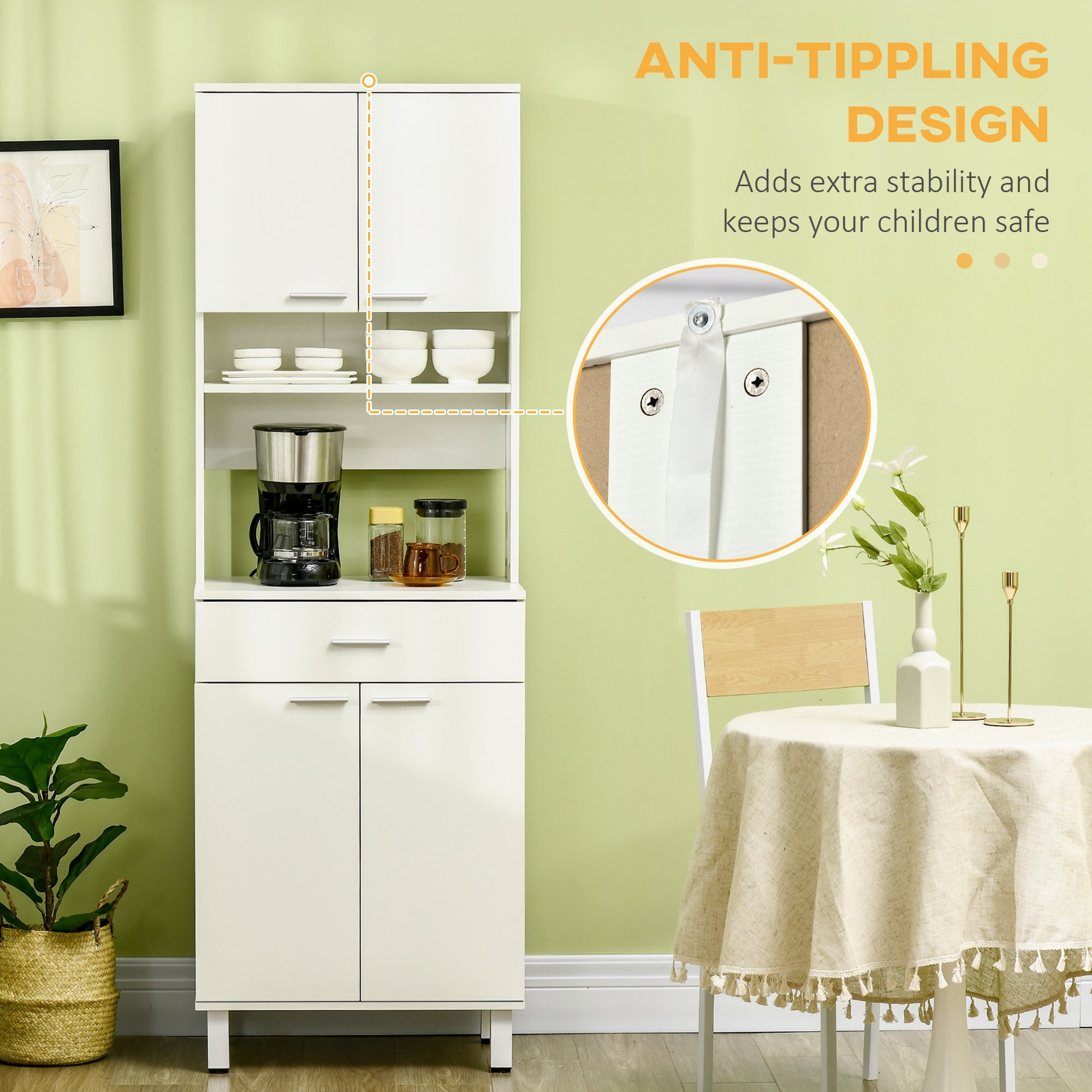 71"H Freestanding Kitchen Pantry, Buffet Cabinet with Hutch, Storage Cabinet with Drawer, Doors and Microwave Stand, White