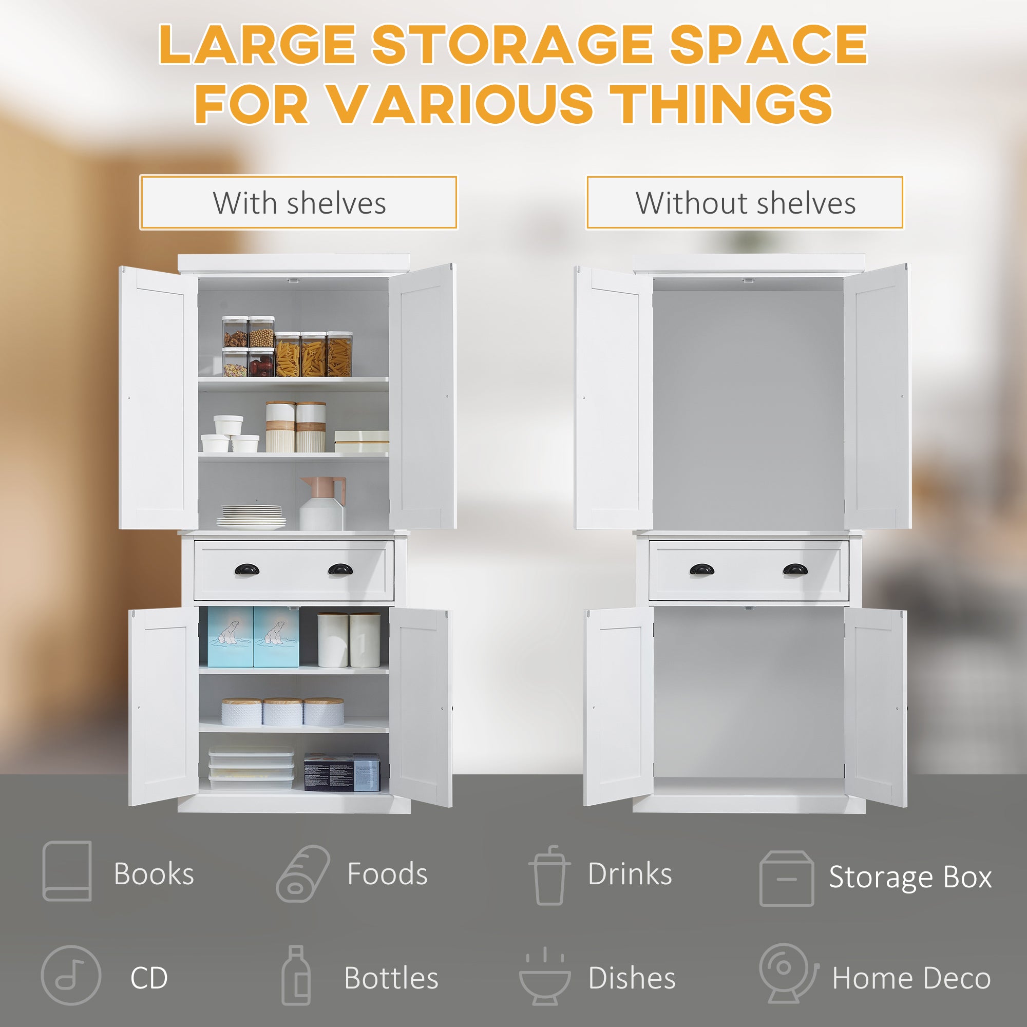 Long Standing Kitchen Cabinet w/ 2 Drawers MDF Board White