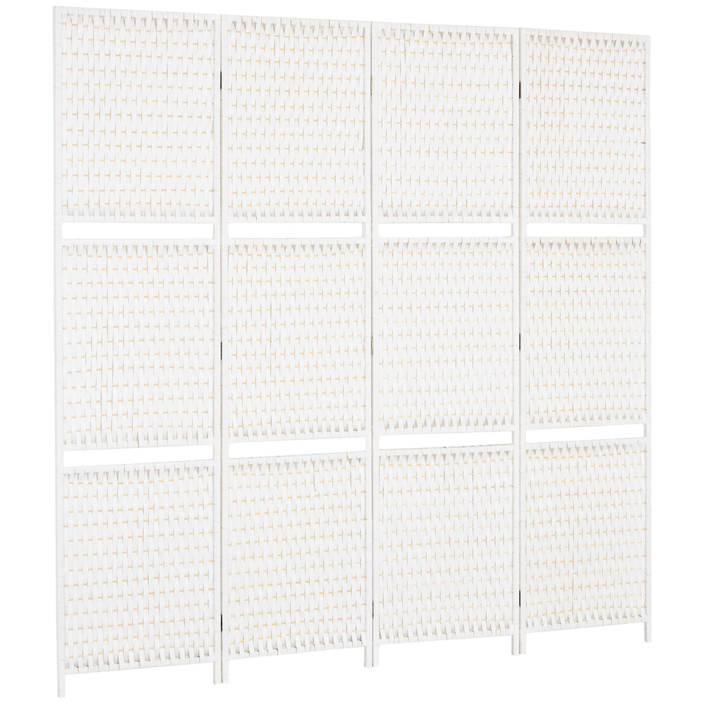 4 Panel Room Divider with Shelves, 6 FT Freestanding Folding Privacy Screen, Partition Wall Divider for Bedroom, White