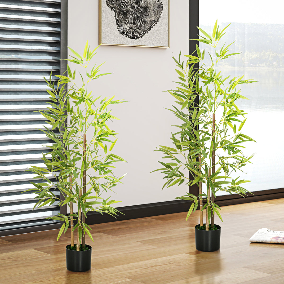 Set of 2 6ft Artificial Tree, Indoor Fake Bamboo with Pot, for Home Office Living Room Decor