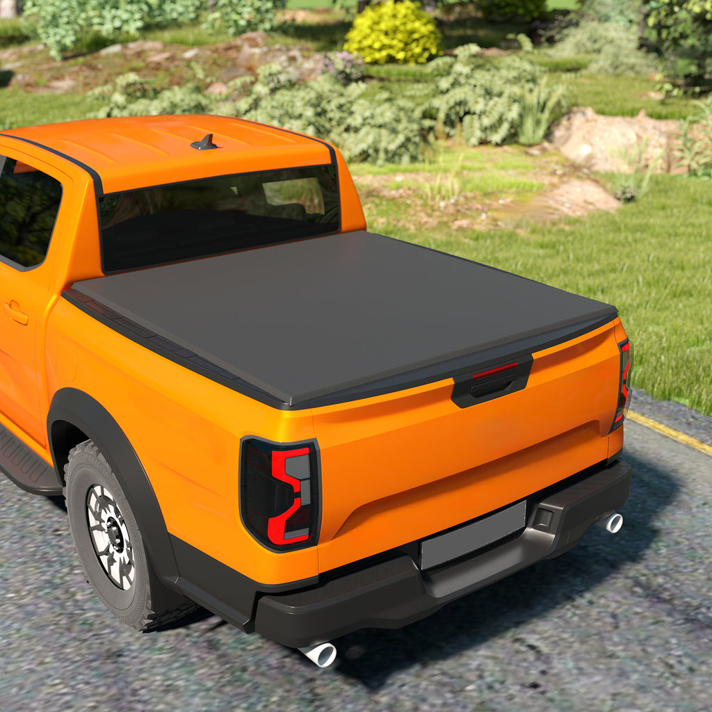 5'6'' ለስላሳ ባለሶስት-እጥፍ የጭነት መኪና አልጋ ቶኖ ሽፋን ለ5.5 ጫማ አልጋ፣ የጭነት መኪና አልጋ ሽፋን ከማህተም ስትሪፕ ጋር፣ ጥቁር