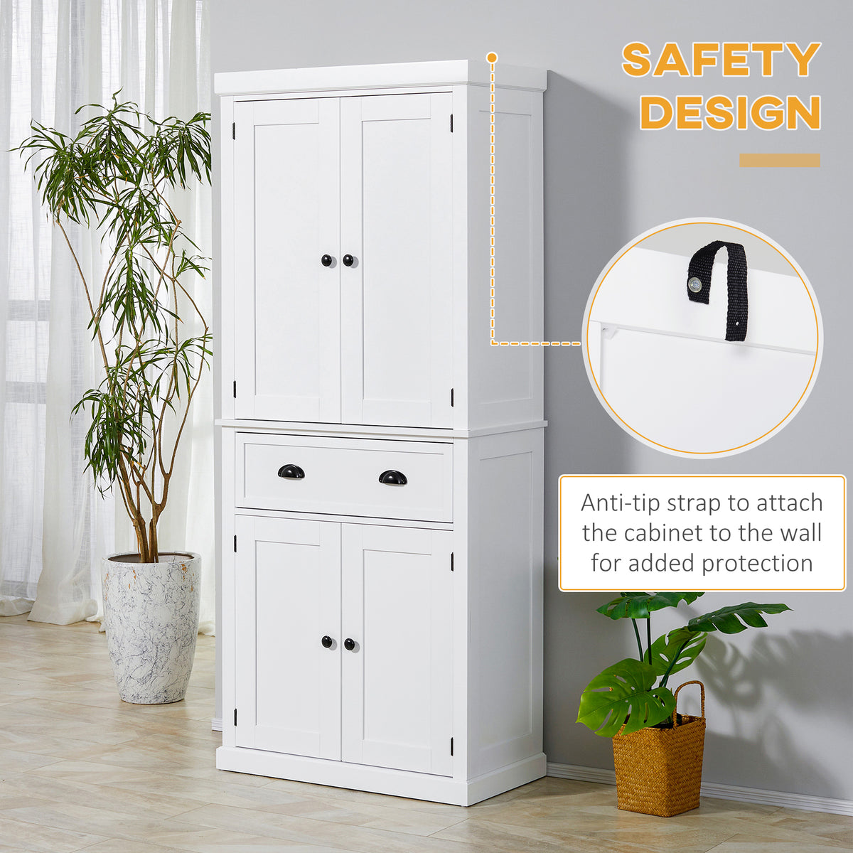Long Standing Kitchen Cabinet w/ 2 Drawers MDF Board White