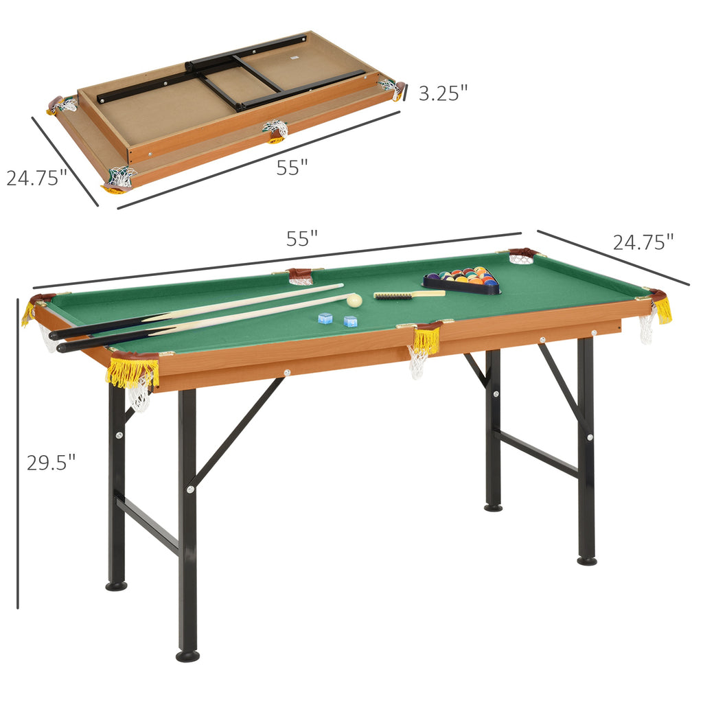 Soozier 55" Mini Pool Table Portable Billiard Table Includes Cues, Ball, Chalk, Rack, Green