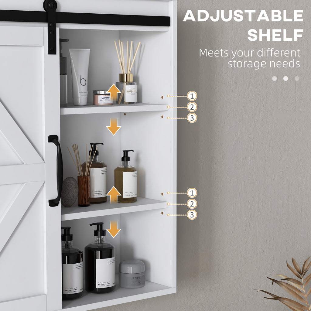 Bathroom Medicine Cabinet, Wall Cabinet with Sliding Door and Adjustable Shelf, 22.8" x 7.8" x 24.4", White