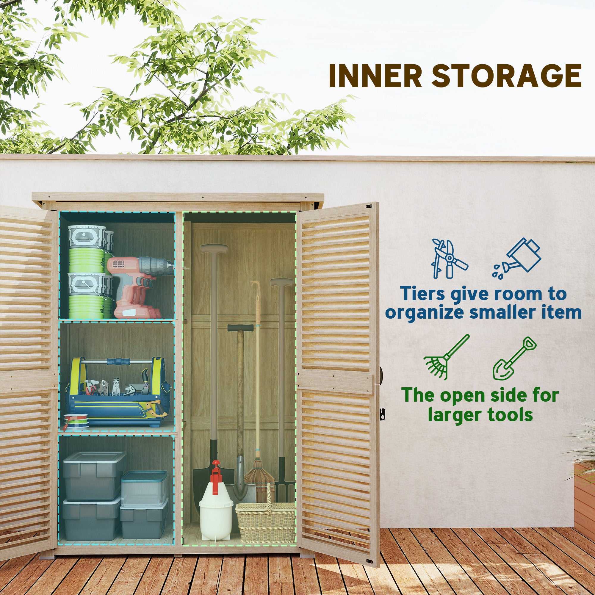 30" x 20" x 47" Wooden Garden Shed, Outdoor Storage Shed with Waterproof Asphalt Roof, Shelves, Natural