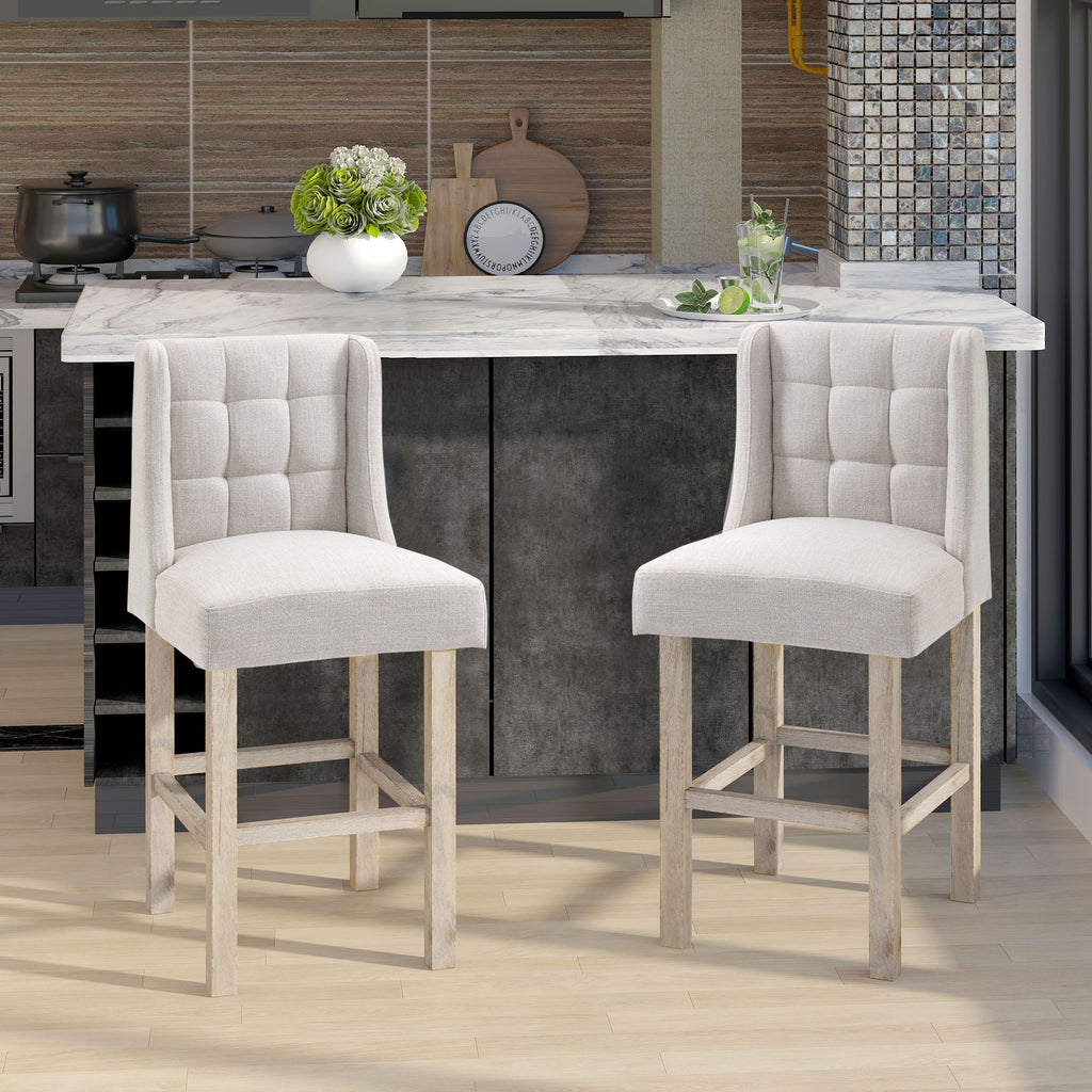Modern Counter Bar Stools Tufted Upholstered Counter Chairs Set of 2 for Kitchen, Beige