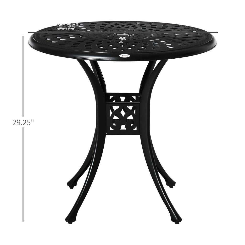 30-inch Round Patio Dining Table with Umbrella Hole Cast Aluminium Outdoor Bistro Table, Black