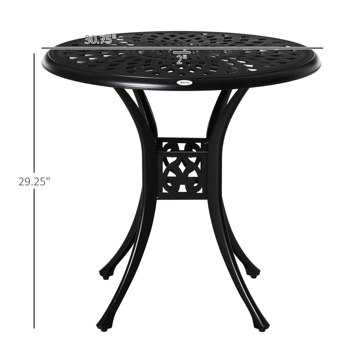 30-inch Round Patio Dining Table with Umbrella Hole Cast Aluminium Outdoor Bistro Table, Black
