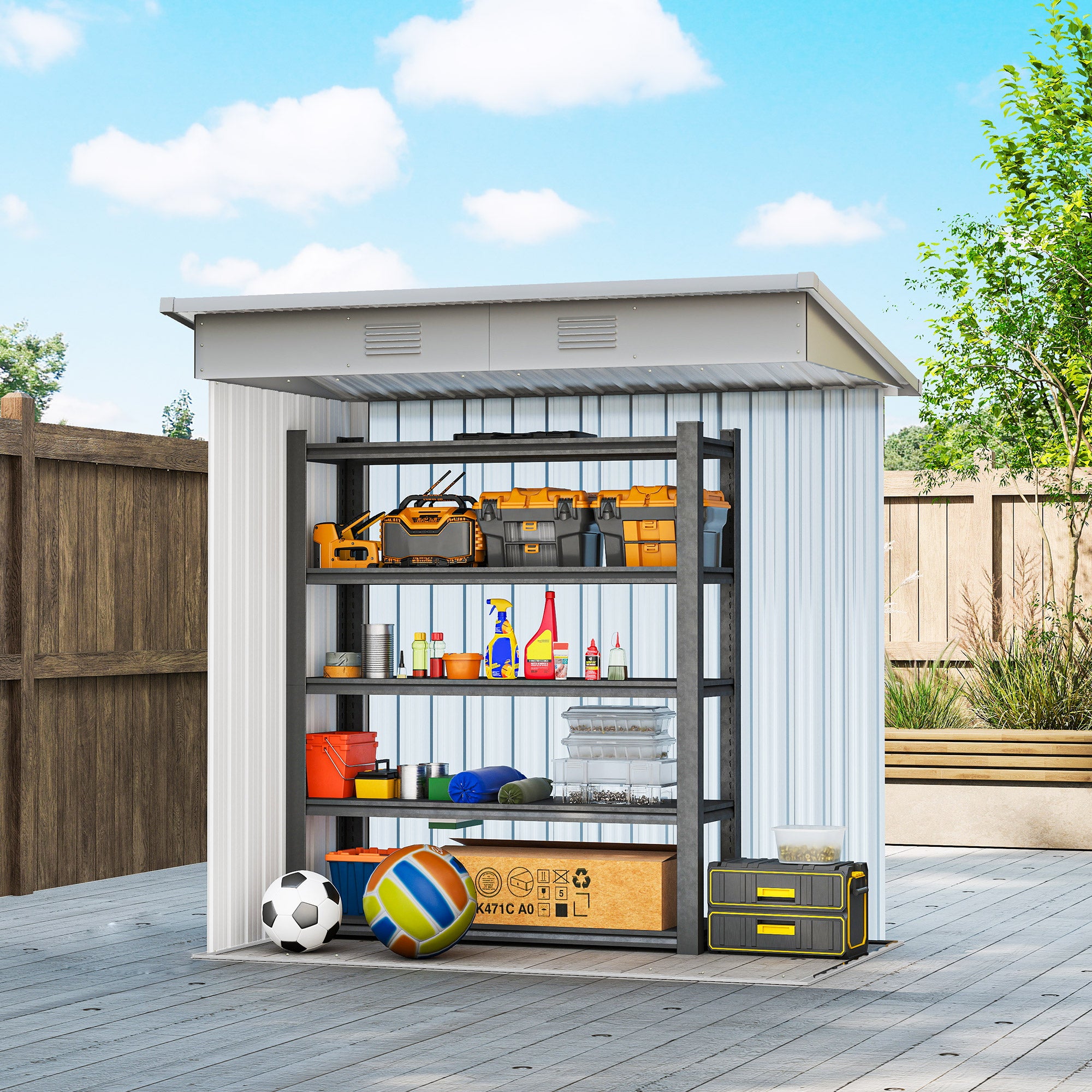 7' x 4' Outdoor Storage Shed, Metal Garden Shed with Lockable Sliding Doors and Vents, Grey