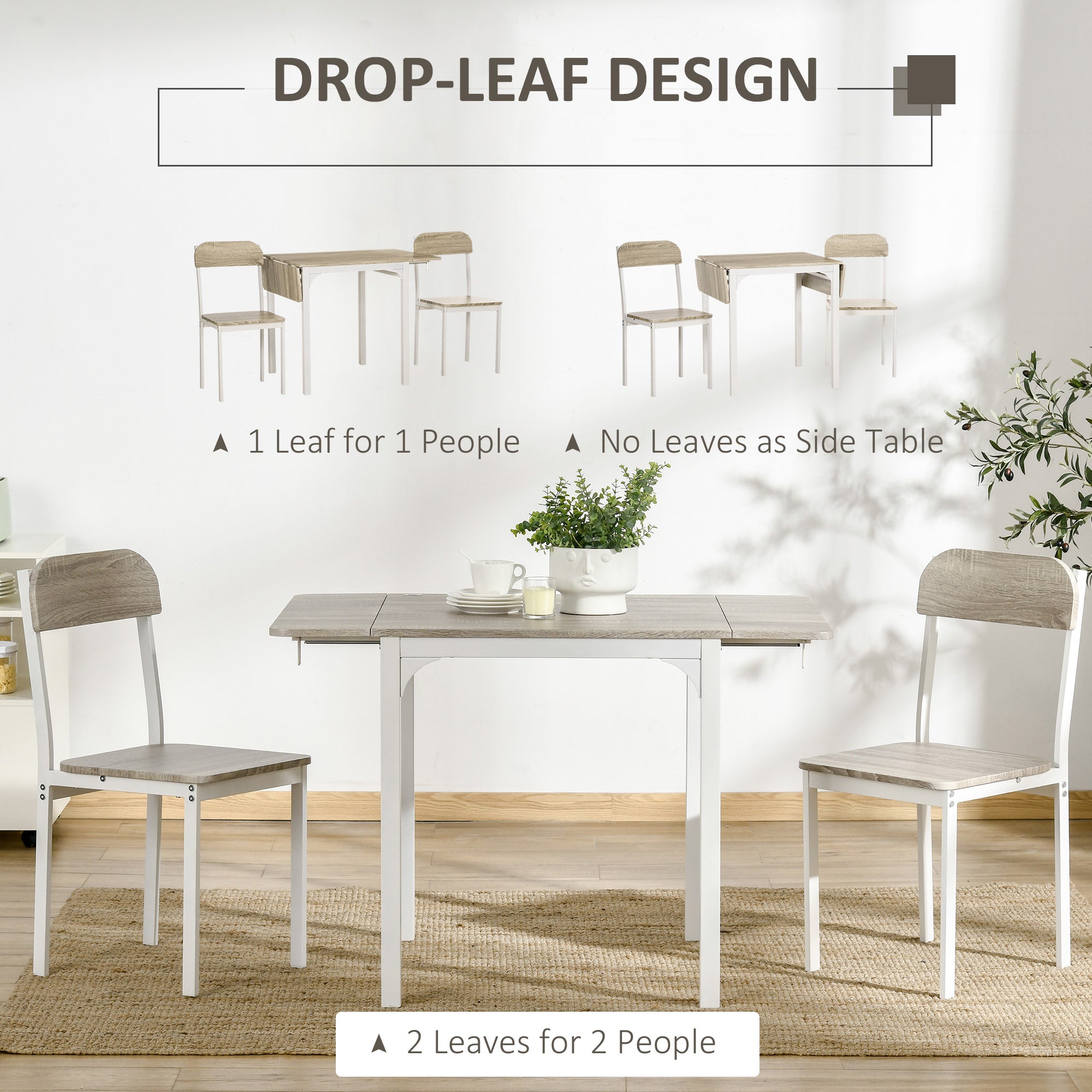 Foldable Dining Table Set for 2, Drop-Leaf Kitchen Table with 2 Chairs for Apartments, Studios, Natural Drop-leaf Dining Table Set Includes 2 Chairs