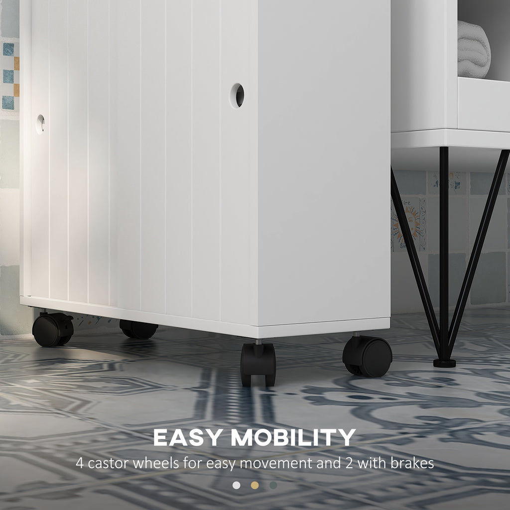 Bathroom Storage Cabinet, Bathroom Cabinet with 4 Rolling Wheels and Paper Holes, 20.5" x 6.75" x 26.5", White