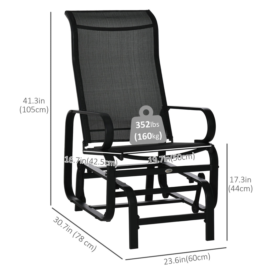 Patio Glider with Breathable Mesh Fabric, Outdoor Glider Chair, Garden Rocking Gliding Seat for Patio, Yard, Porch, Grey