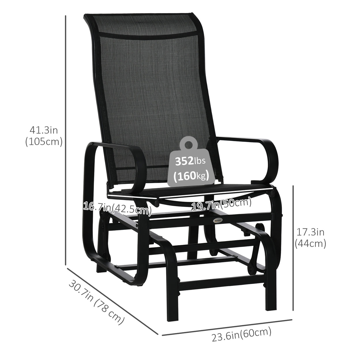 Patio Glider with Breathable Mesh Fabric, Outdoor Glider Chair, Garden Rocking Gliding Seat for Patio, Yard, Porch, Grey