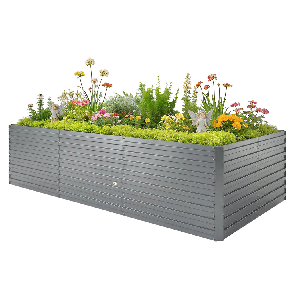 6' x 3' x 2' Raised Garden Bed, Galvanized Planter Box for Growing Flowers, Herbs and Vegetables, Light Grey